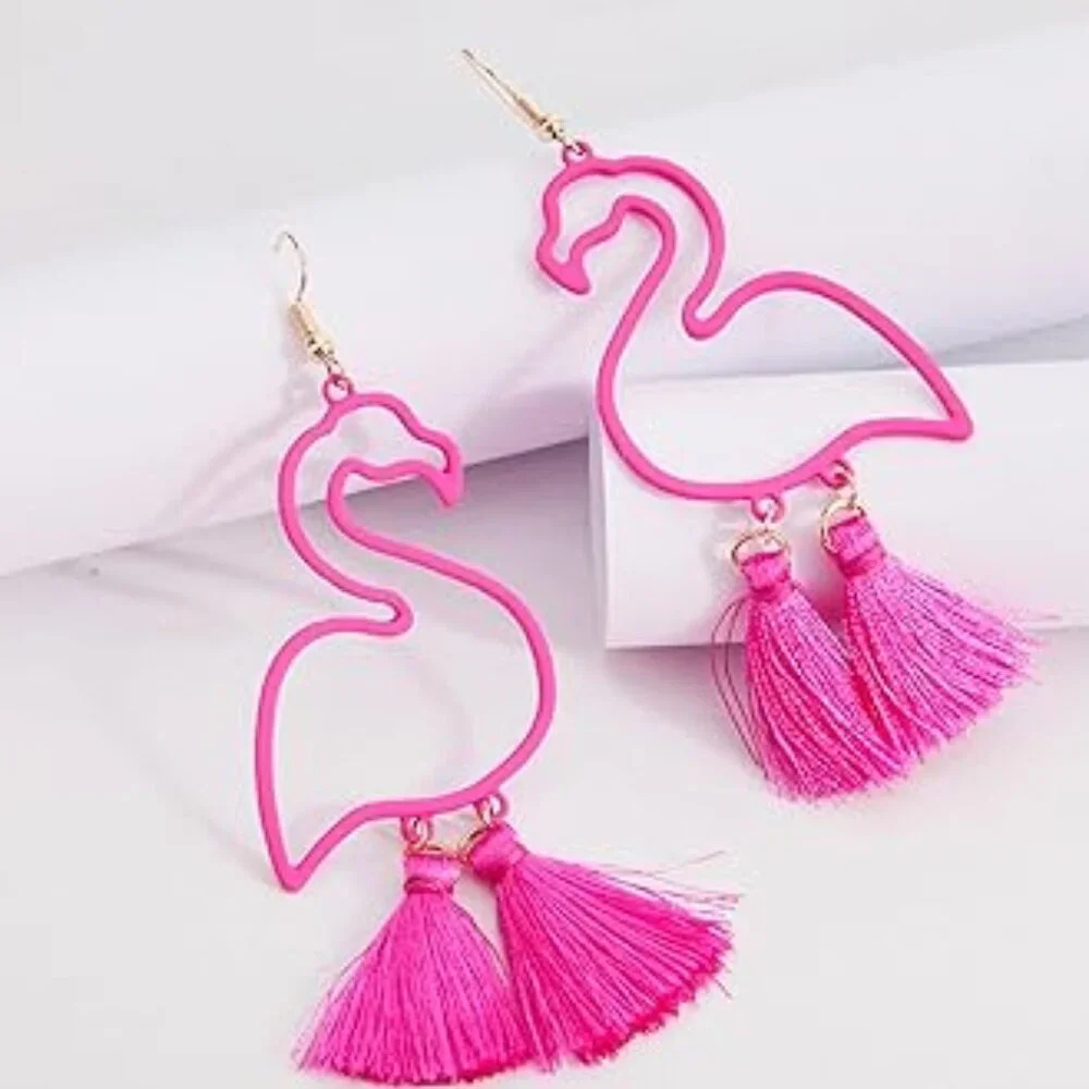 Pink Flamingo Dangle Feet Earrings Boho Drop Style